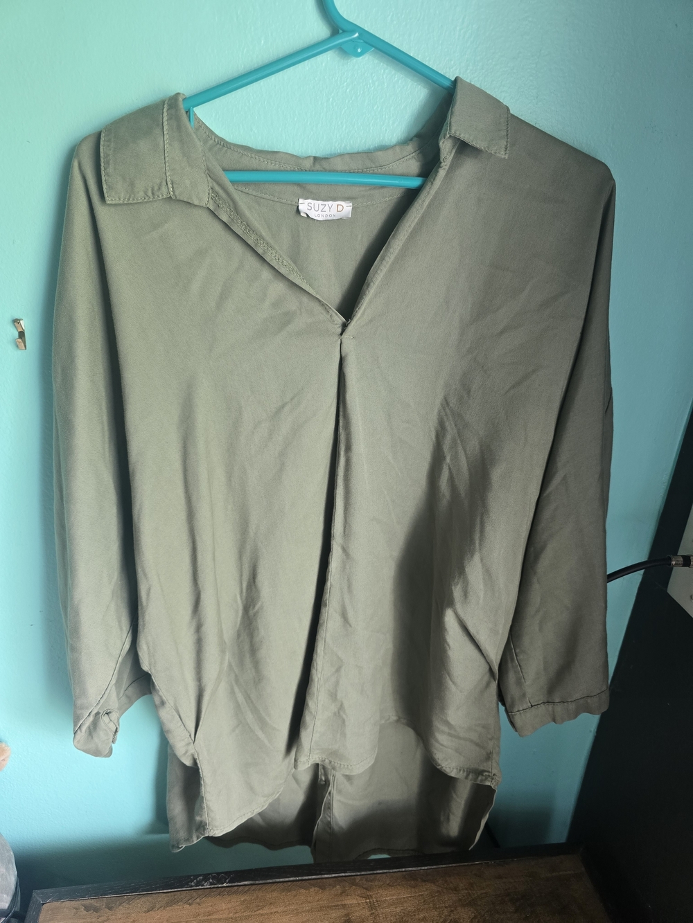 Suzy D Olive Green V-Neck Collared Tunic Viscose M/L